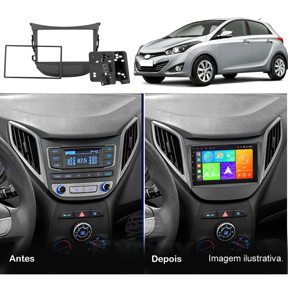 Multimidia MP5 Android GPS Wifi Hyundai Hb20 2012 A 2019 + Moldura + Camera de ré
