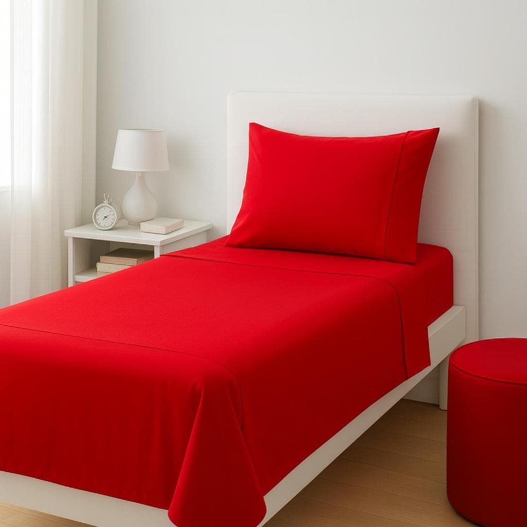 Jogo de Cama Solteiro Vermelho 3 Peças Simples e Elegante Sem Bordado