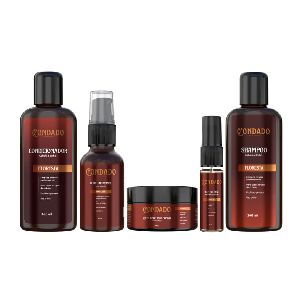 Kit Presente Masculino Banho Premium Completo 5 em 1 Condado Shampoo Condicionador Óleo Creme Perfum