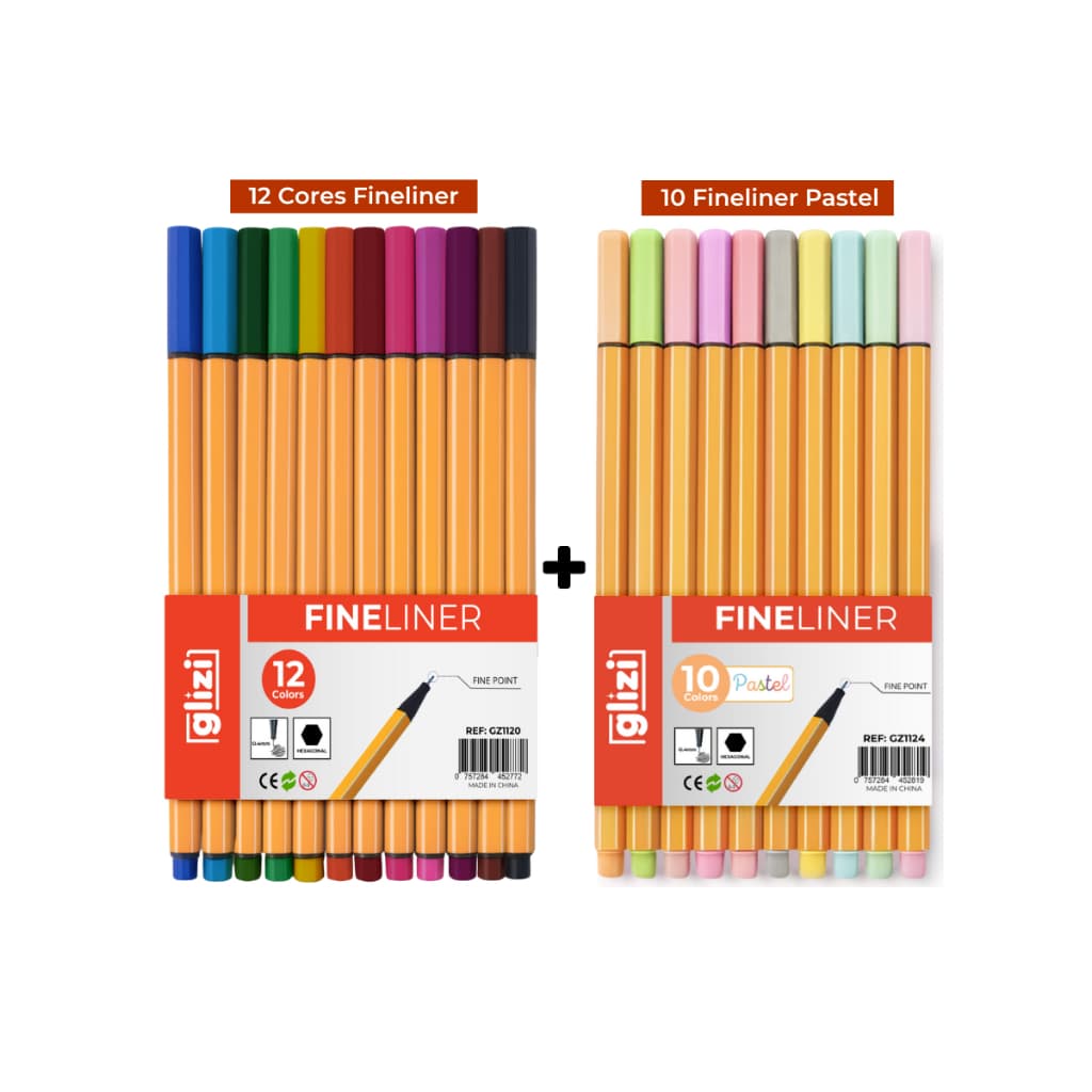 Kit Canetas Coloridas Fine Line Ponta Fina 22 Cores e Tons Pastel