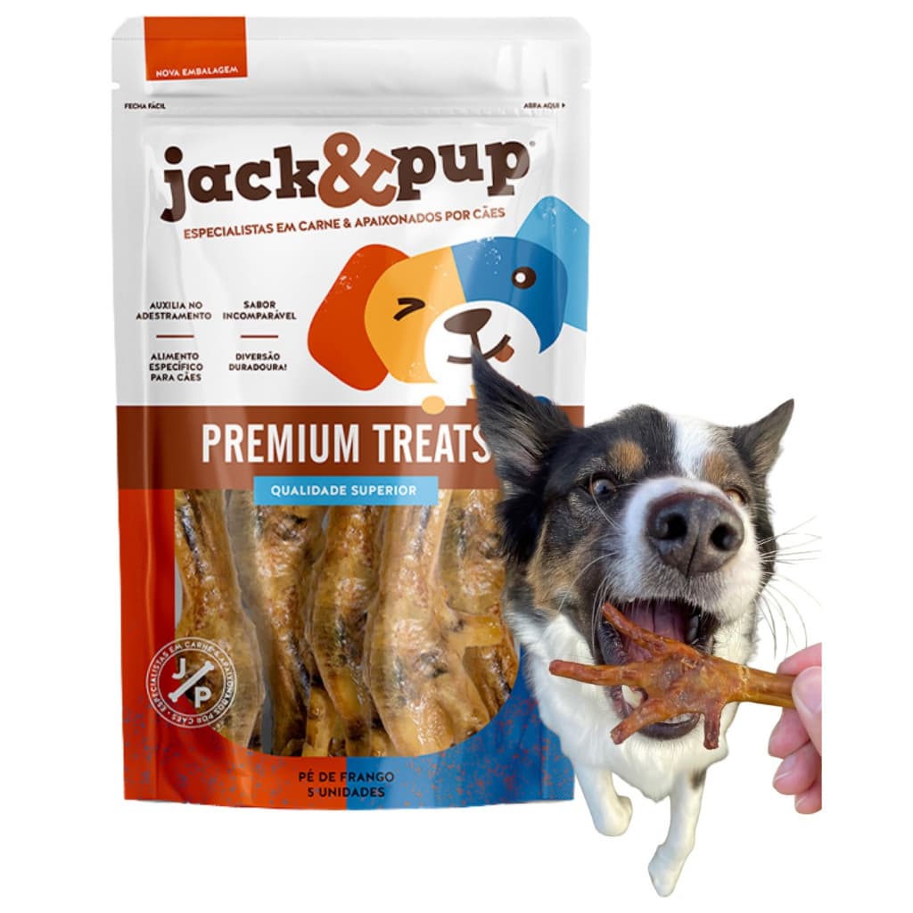 Petisco Natural Pe De Galinha Desidratado Jack e Pup Para Cachorro Cães Pé de Frango Jack&Pup 5un