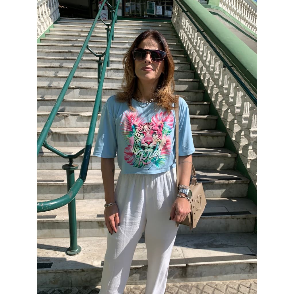 Cropped Oversize Candy Color - Roar Leopardo Tropical | Viscolycra Premium |  Moda Casual Estilosa