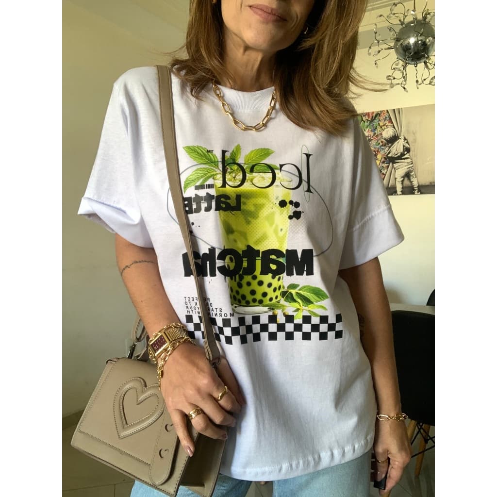 Camiseta Feminina Iced Latte Matcha 100% Algodão Estampada – Moda Casual Estilosa - Maria Corina