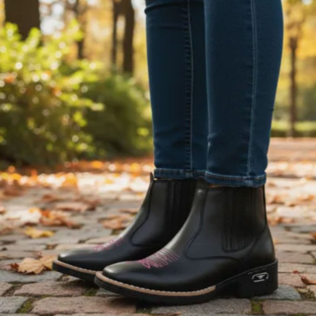 Bota Texana Feminina cano Baixo Country Detalhe em Bordado Chelsea