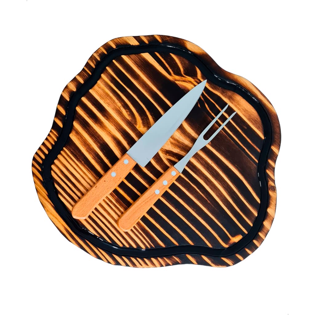 Kit Churrasco Completo Tabua Carne Corte Faca Garfo Madeira Utensilio Cozinha Churrasqueiro Gourmet