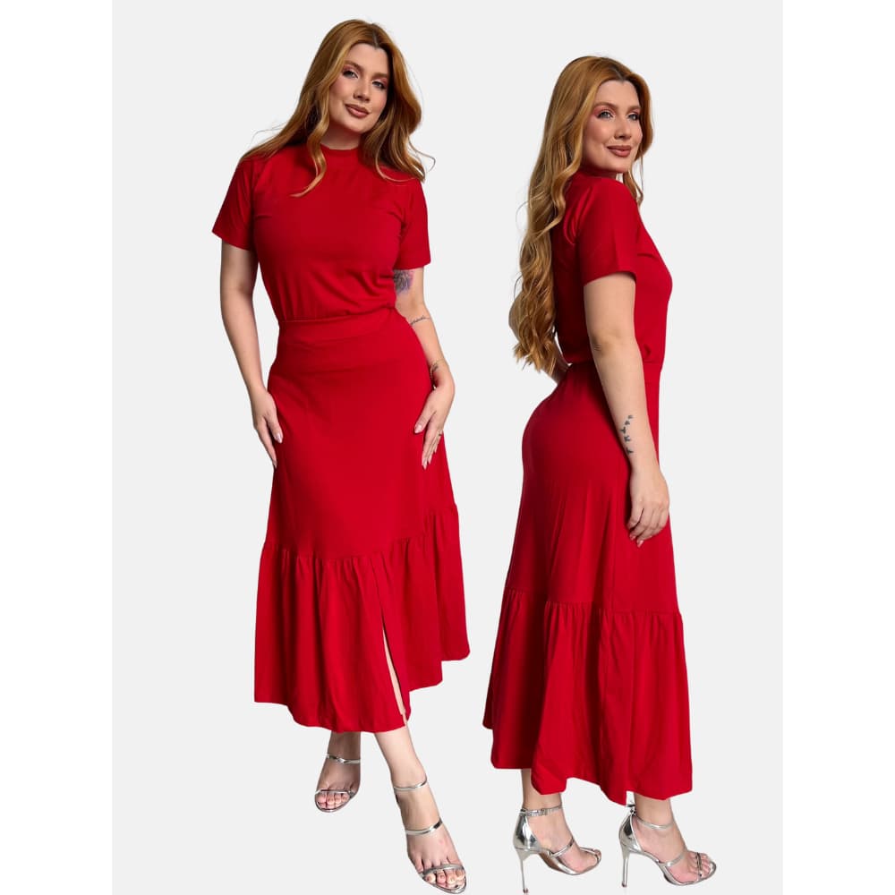 Conjuntos Elegante Feminino Gola Alta e Saia Midi Cristão Evangélica Algodão Qualidade Premium