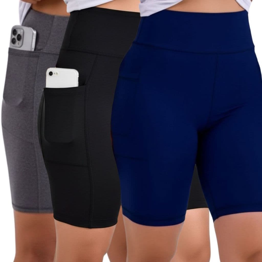 Kits Shorts Fitness Feminino Ciclista Com Bolso Ideal Para Academia Corrida E Dia A Dia