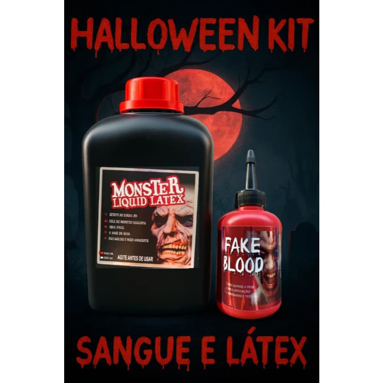 LÁTEX Kit Maquiagem Artistica com Sangue Falso Comestível 120 grs ml + e Látex 200 ml ou 1L