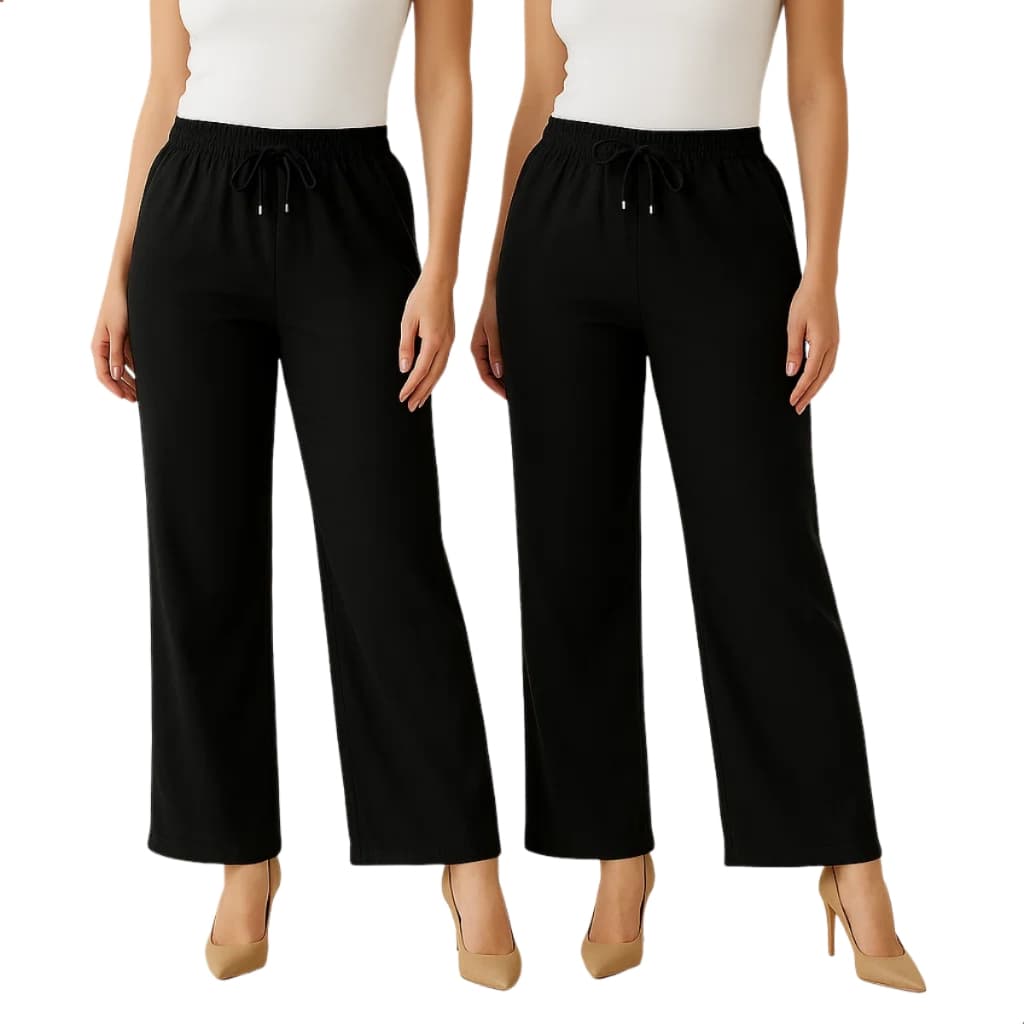 Calça Feminina Pantalona Blogueira Gringa Cintura Alta Tecido Duna Tendencia Kit 2