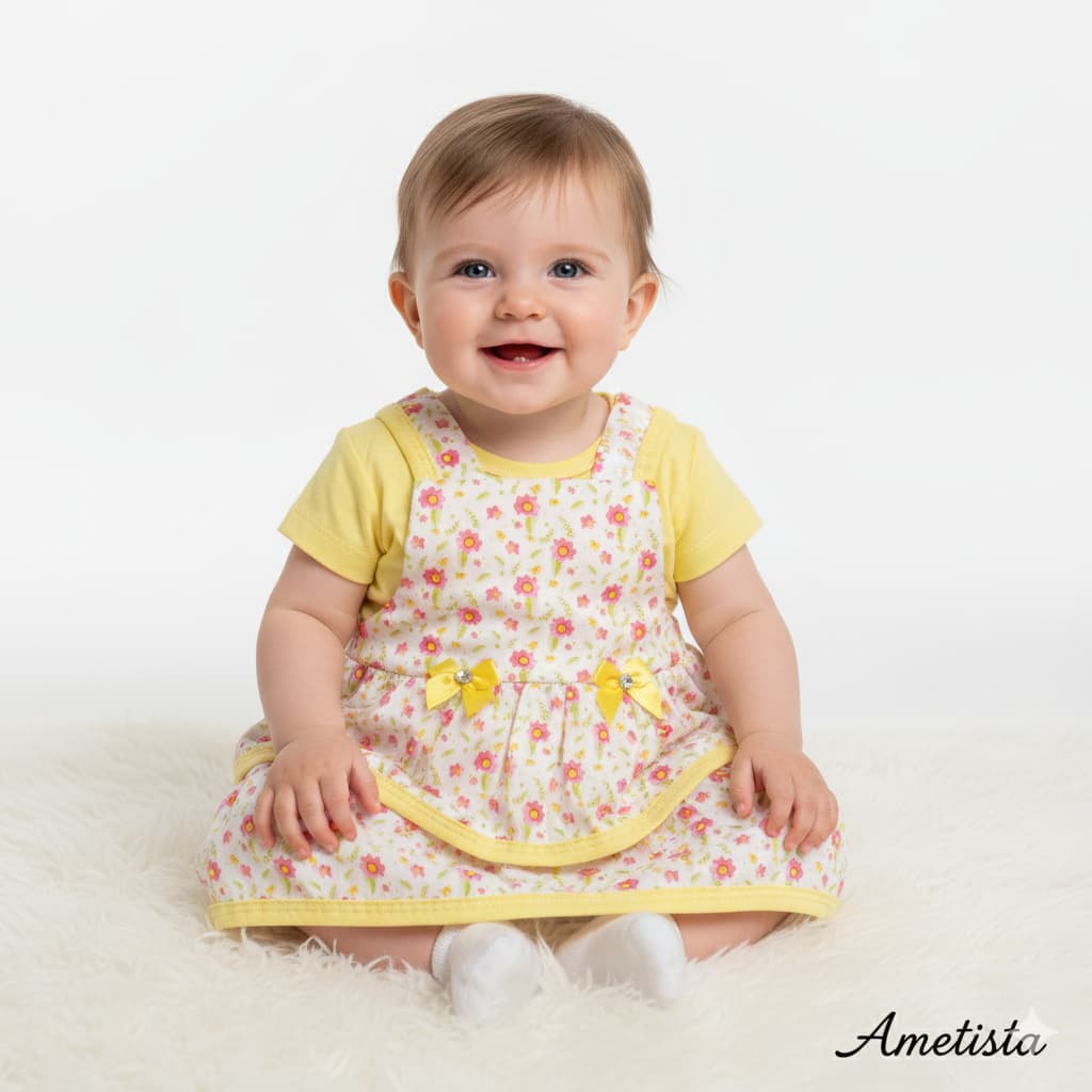 Kit Vestido Jardineira Bebê Menina 2 Peças Blusa Estampada + Jardineira Fofa
