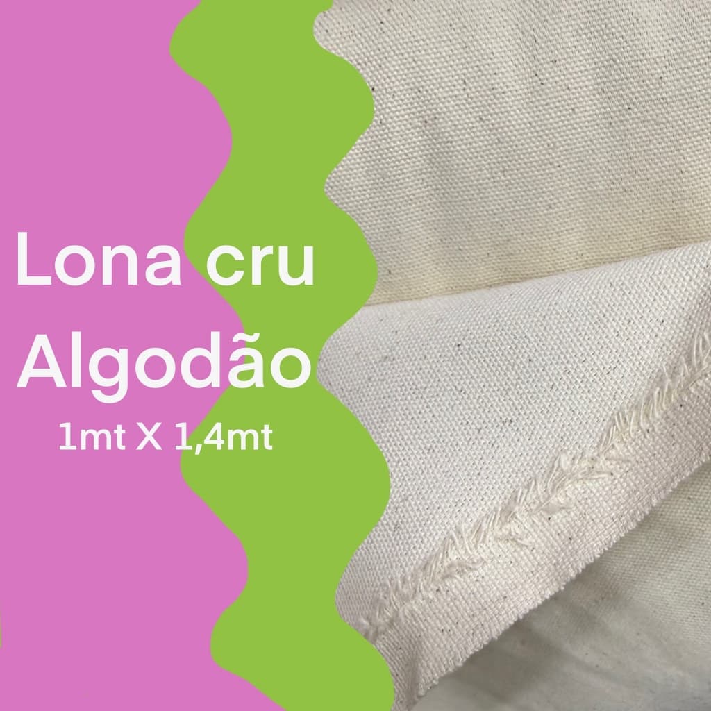Lona tecido de algodão cru ecológico 1mt x 1,40mt - para bolsas e mochilas
