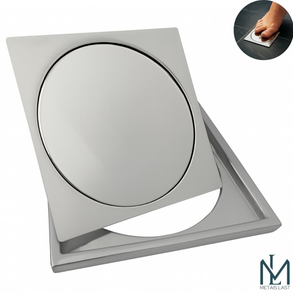 Ralo Click 10x10 Inteligente Pop Up Inox Oculto Invisível Banheiro e Cozinha + Porta Grelha
