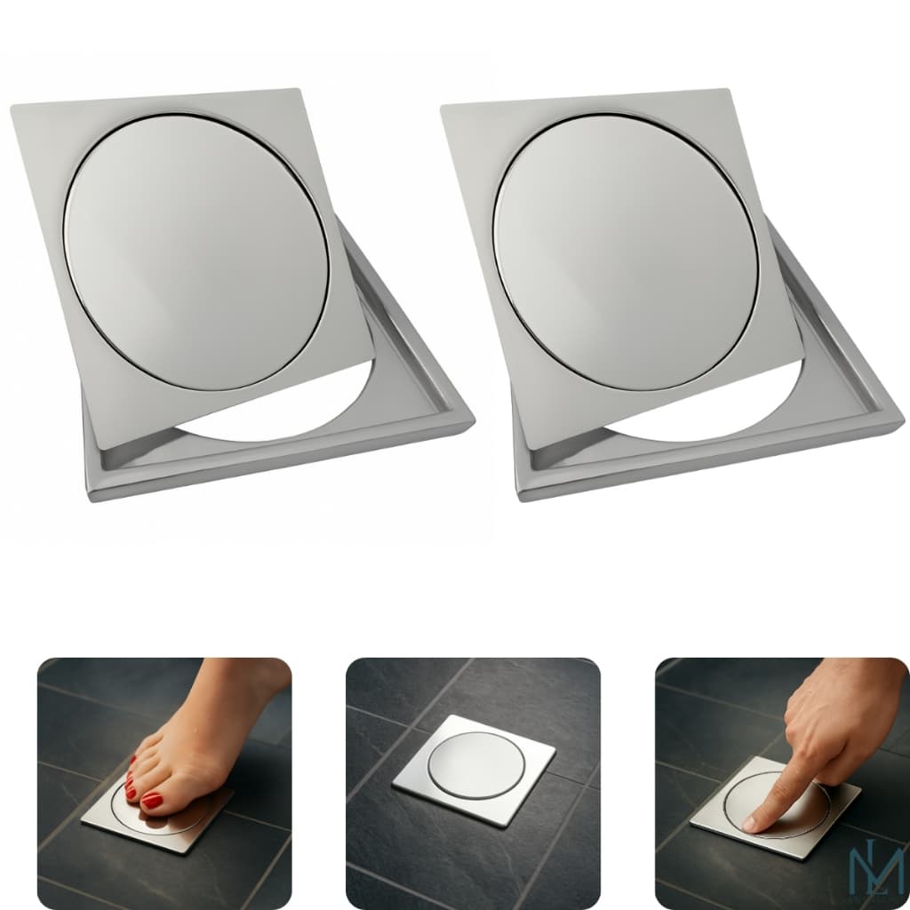 Kit 02 Ralo Click 10x10 Inteligente Inox Oculto Invisível Banheiro Cozinha + Porta Grelha