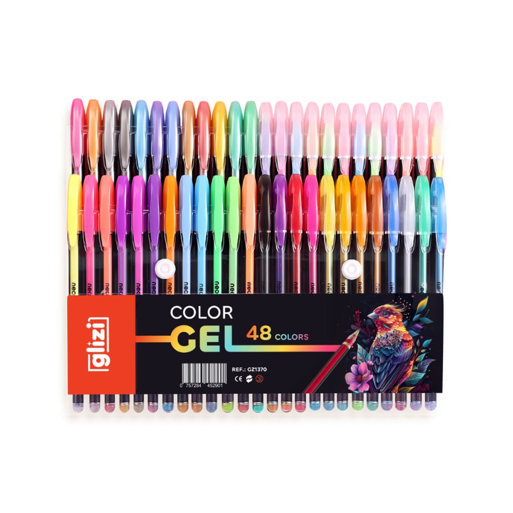 Kit com 12/24/36/48 Cores Caneta Gel ColorGel Tinta Glitter Pastel Neon Metal Escolar