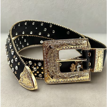 Cinto Feminino Country Rock Cruz Strass Brilhante Couro Sintético