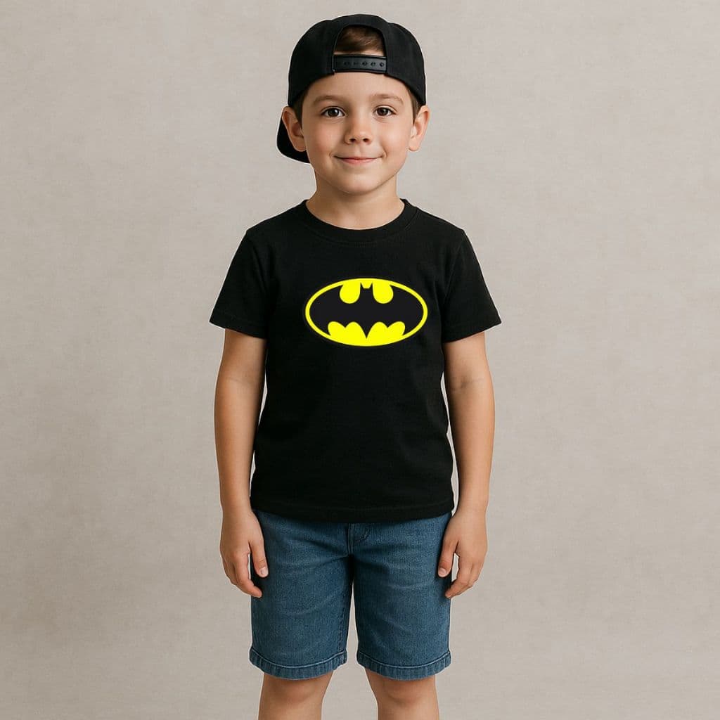 Camiseta Infantil Estampada Batmam Desenho Moda Para Criança Em Algodão