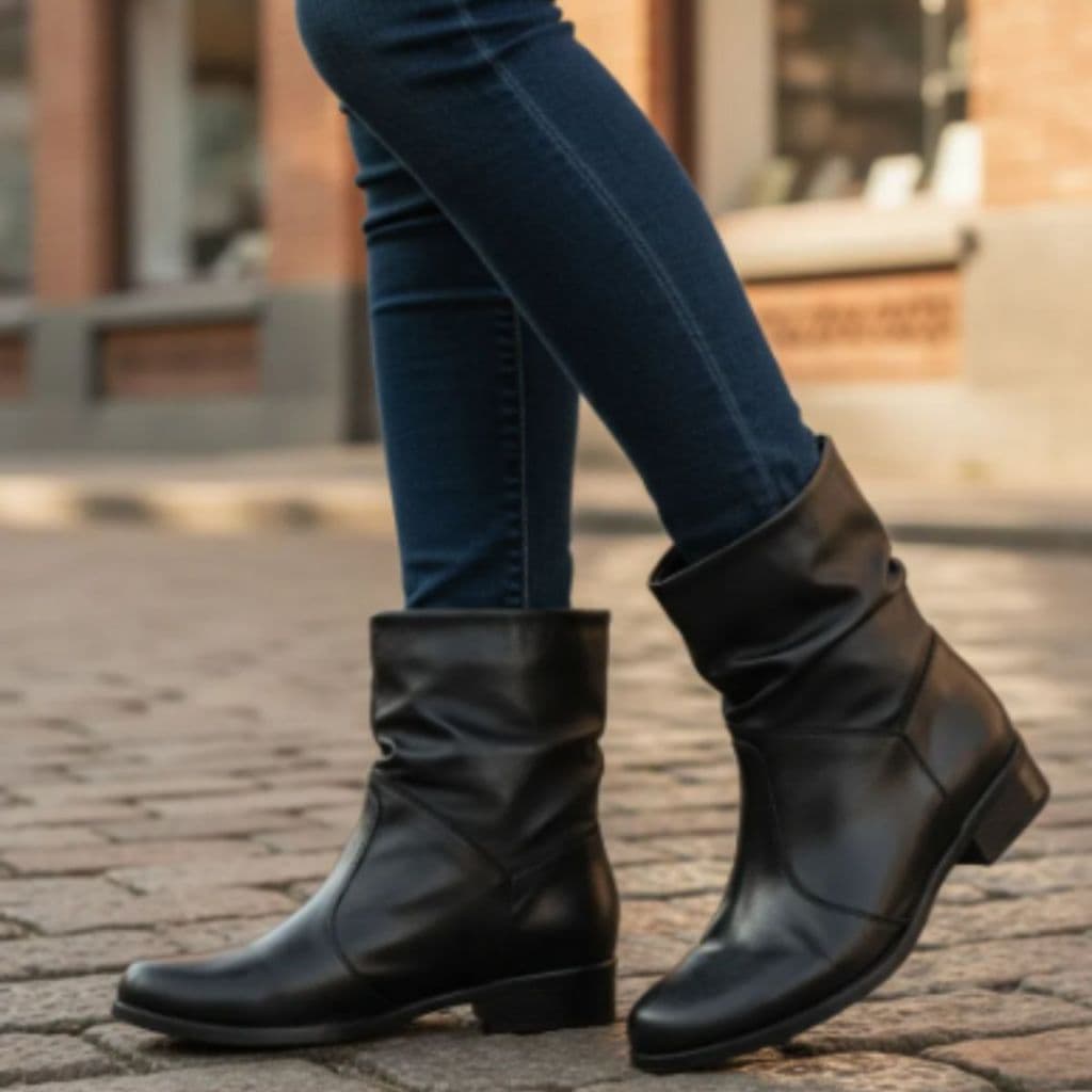Bota Coturno Feminina Fashion Bico Redondo Calce Fácil Salto Baixo Confortável