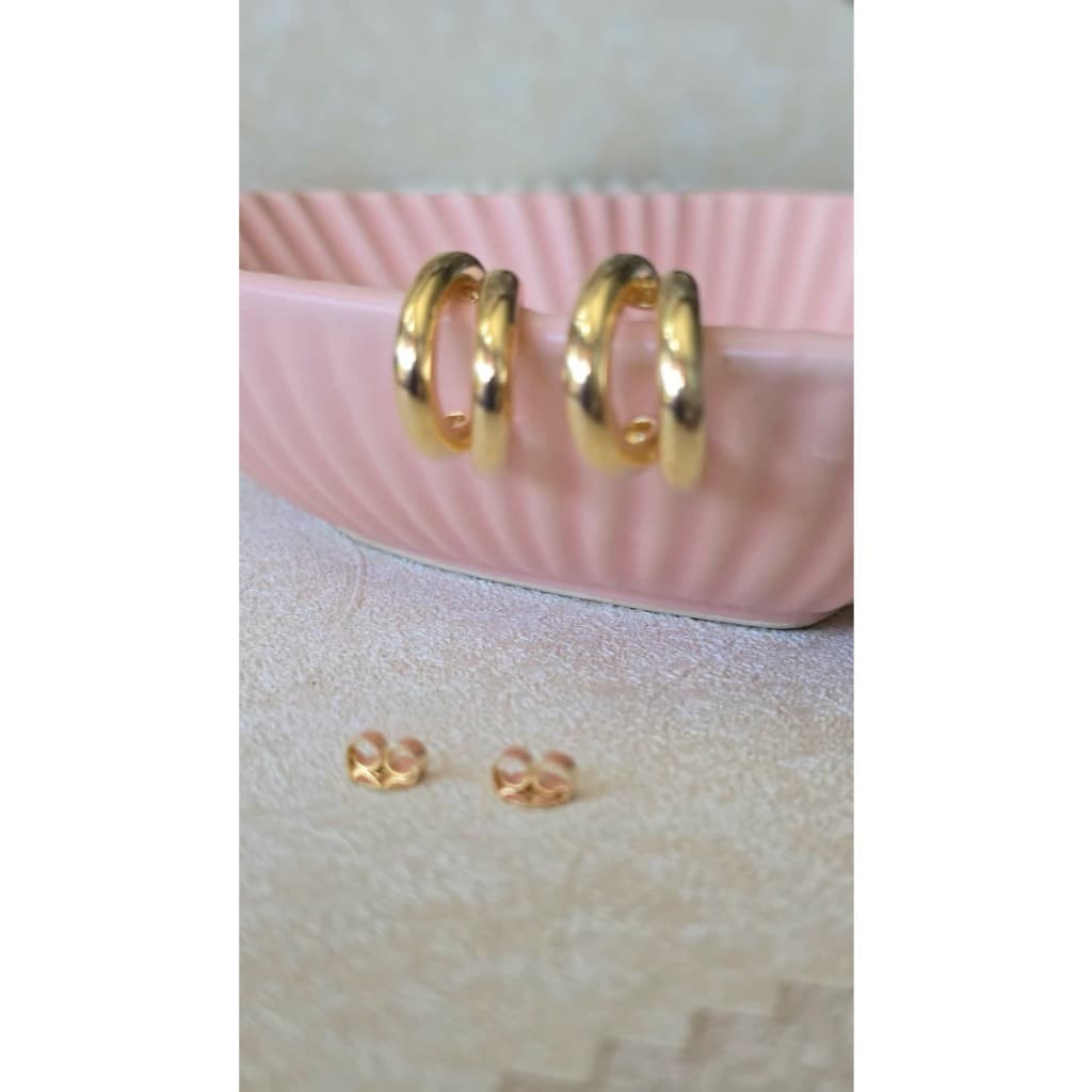 Brinco MEIA ARGOLA DUPLA Banhado a Ouro 18k Premium c garantia e NF