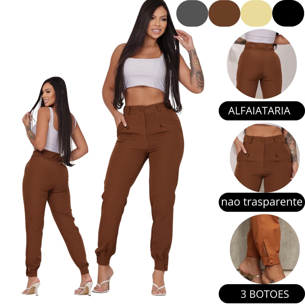 Calça Cenoura Alfaiataria Feminina Elegante com Pinça Frontal e 2 Bolsos