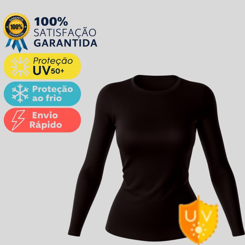 Camisa Feminina Térmica Proteção Solar Uv+50 Camiseta Segunda Pele Dry Fit Academia Manga Longa