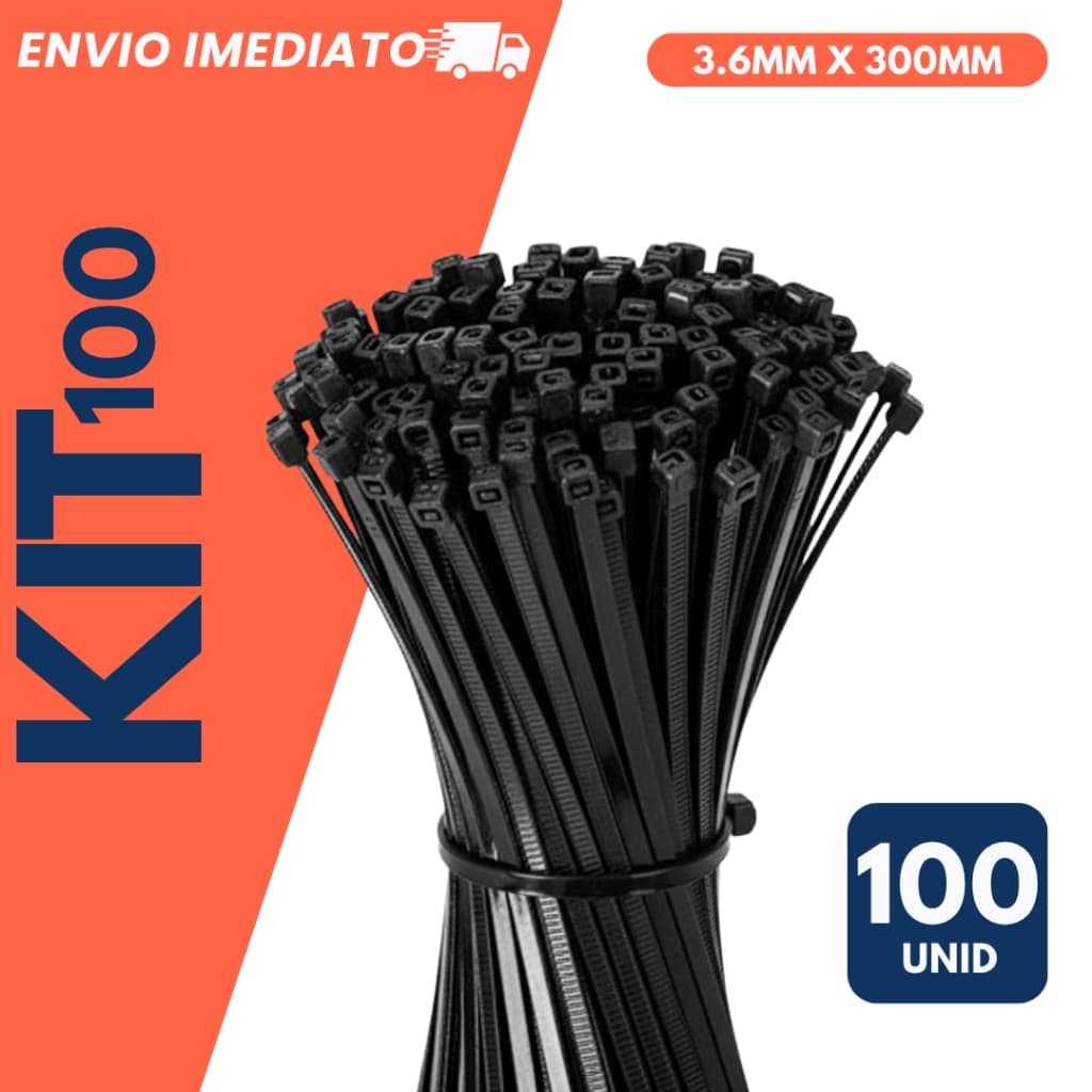 Kit 100 Abraçadeira de Nylon 3,6mm x 300mm Fixação Forte Enforca Gato Fita Hellermann Multiuso
