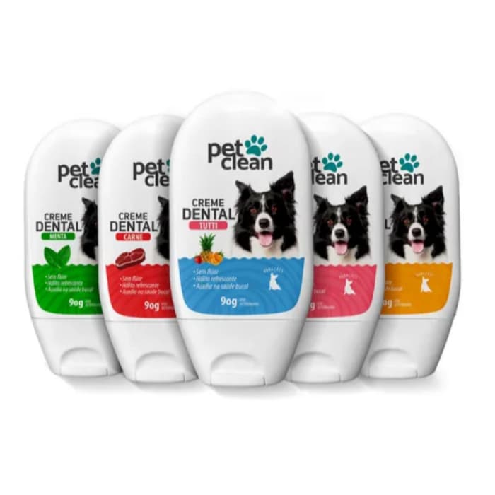 Creme Dental Pasta de Dente Pet Clean Para Cães Gatos Carne Menta Morango Tutti-Frutti Neutro