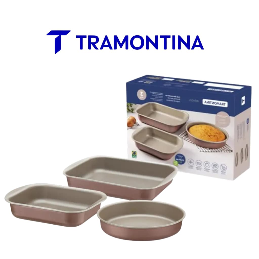 Jogo de Assadeiras Formas fundas bolo Tramontina Alumínio Antiaderente Starflon Mocaccino 3 Peças