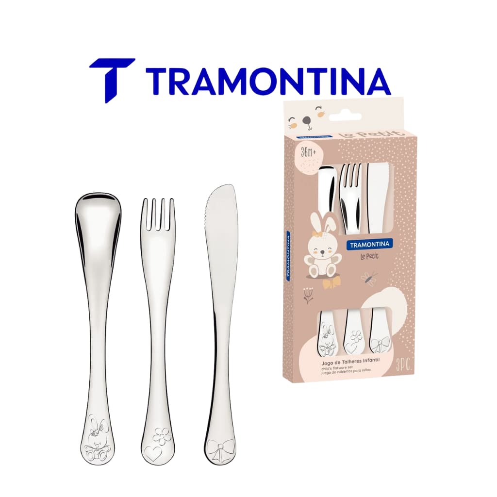 Jogo de Talheres Infantil Tramontina Baby Friends Menina em Aço Inox colher garfo e faca
