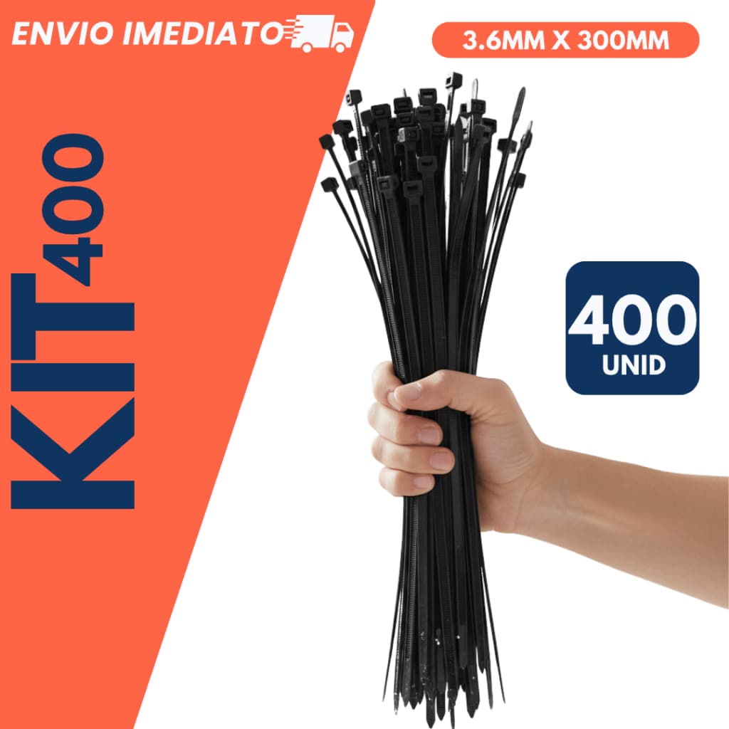Kit 400 Abraçadeira Enforca-gato 3,6mm x 300mm Fixação Rápida Prática de Cabos e Fios Resistente