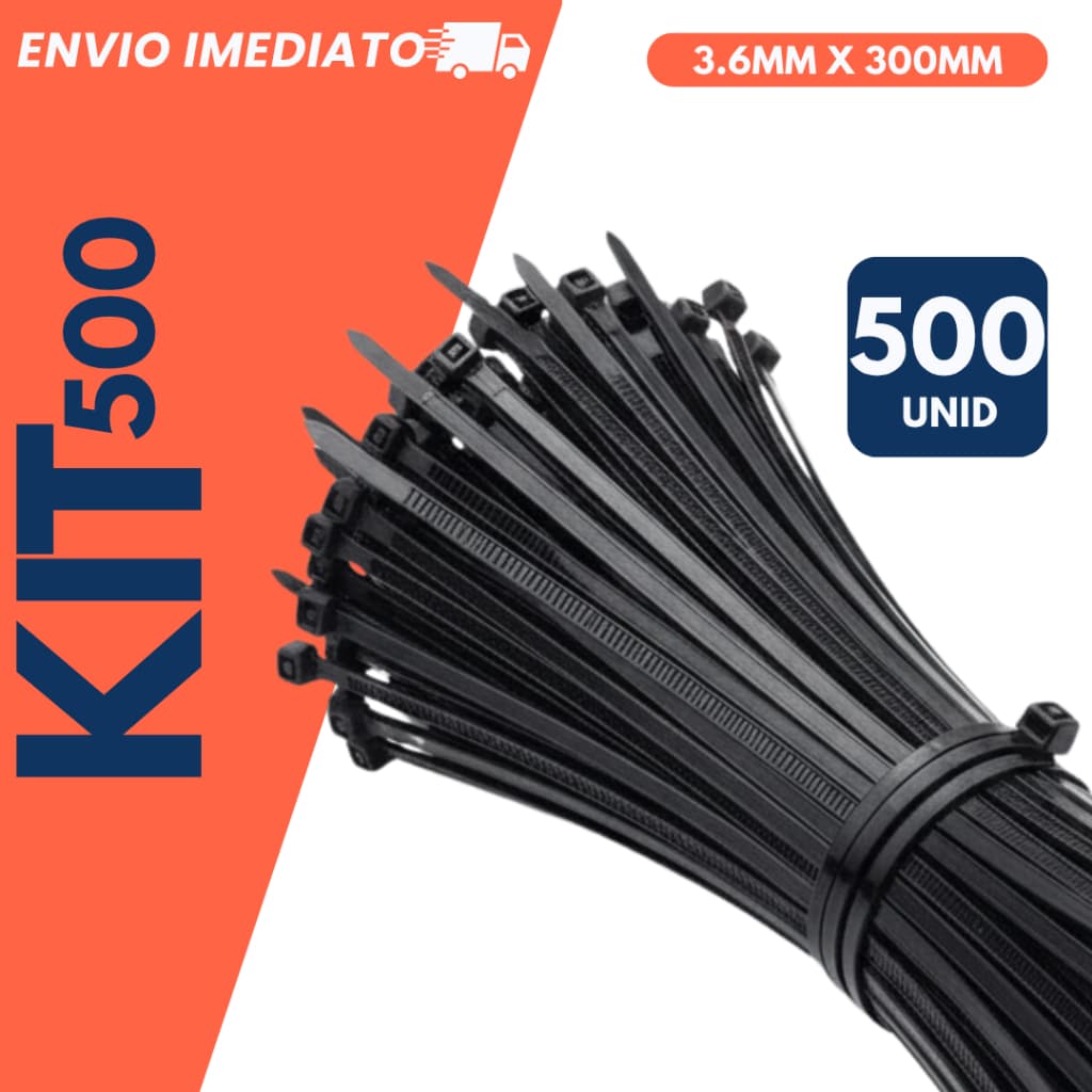 Kit 500 Abraçadeiras Fita Hellermann Cinta Plástica Fivela 3,6mm x 300mm Resistente Multiuso