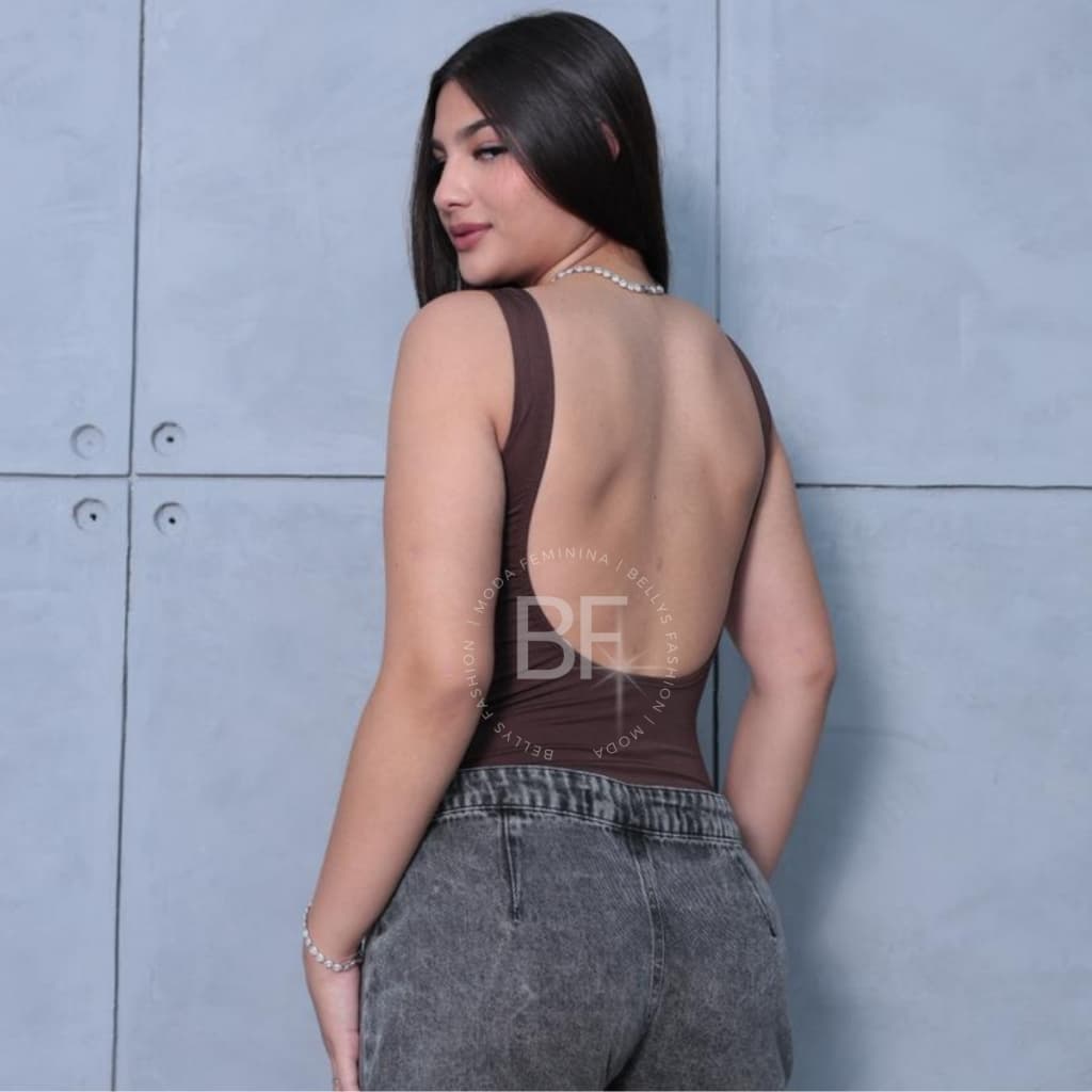Body Básico Gola Careca Costa Nua Verão Tendência Suplex Estilosa