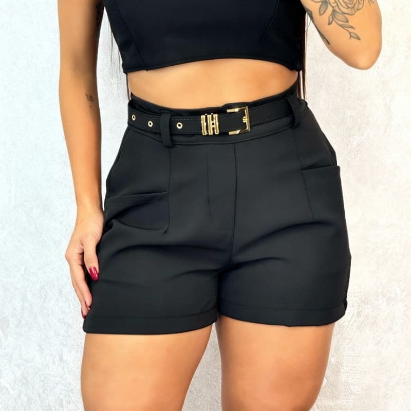 Shorts Feminino de Cintura Alta com Cinto Luxo – Modela o Corpo!