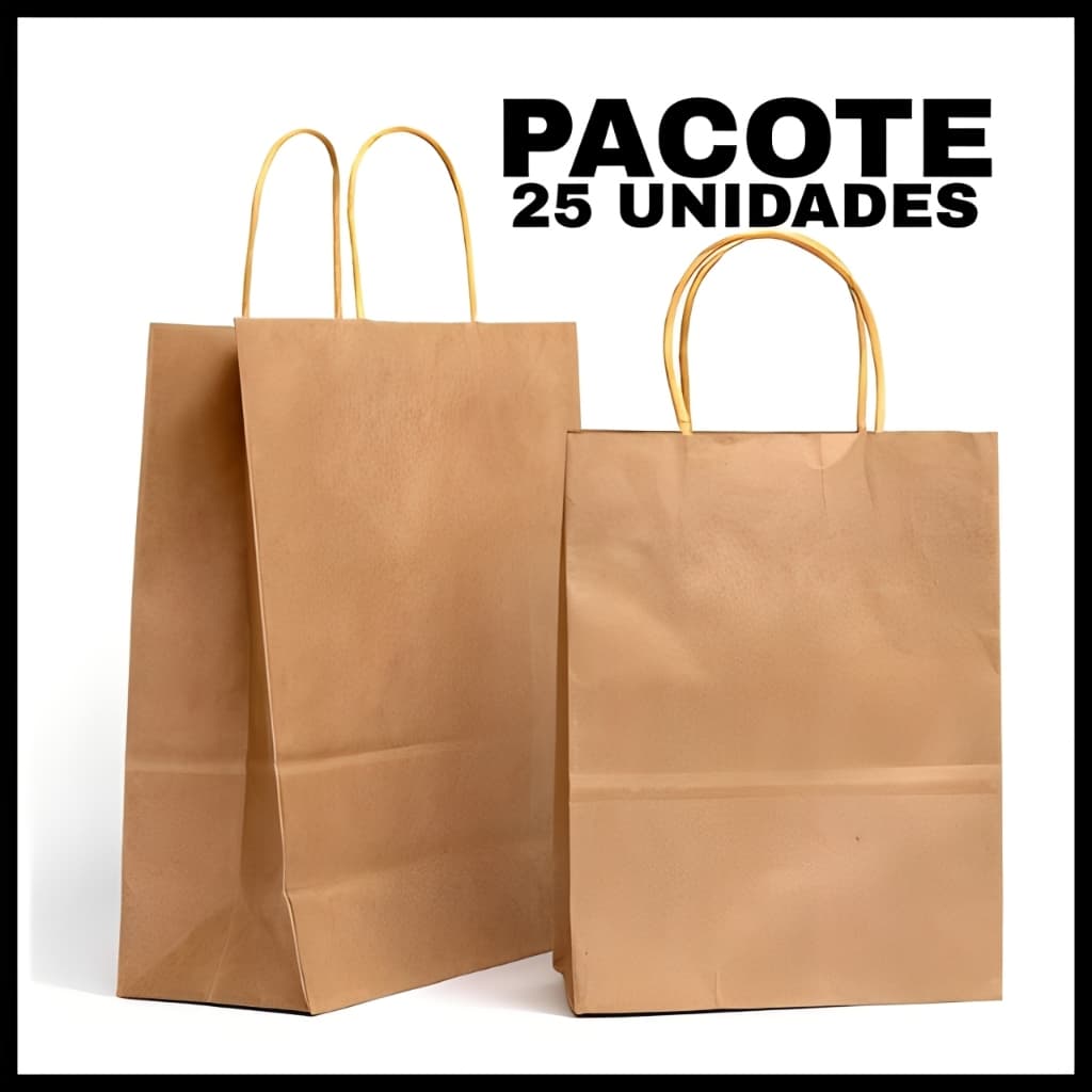 Sacola Papel Kraft Com Alça P, M ou G c/25 unidades
