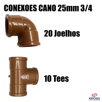 Kit Com 30 Conexões Cano Agua Fria  25mm 3/4 20 Joelhos + 10 Tees