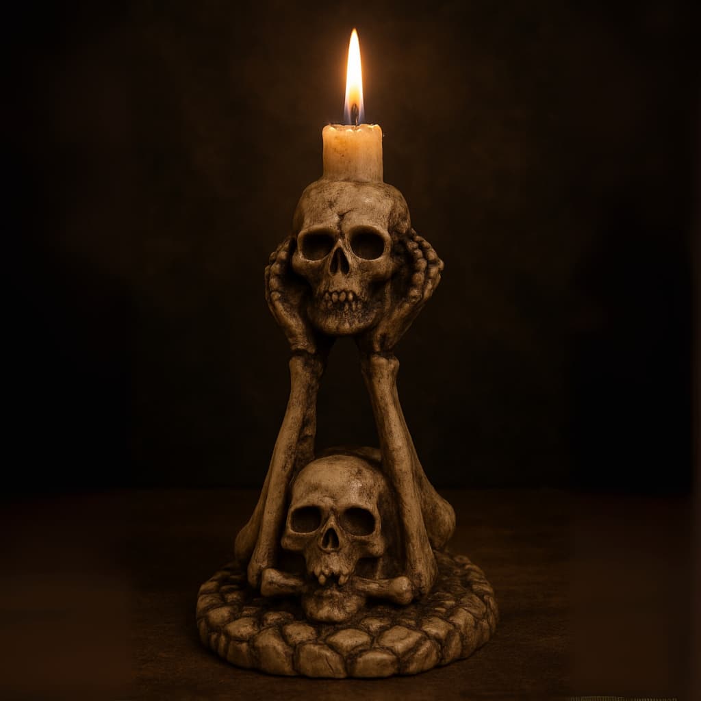 Porta Vela Palito Caveira Cranio Esqueleto Castiçal Enfeite Halloween em Resina