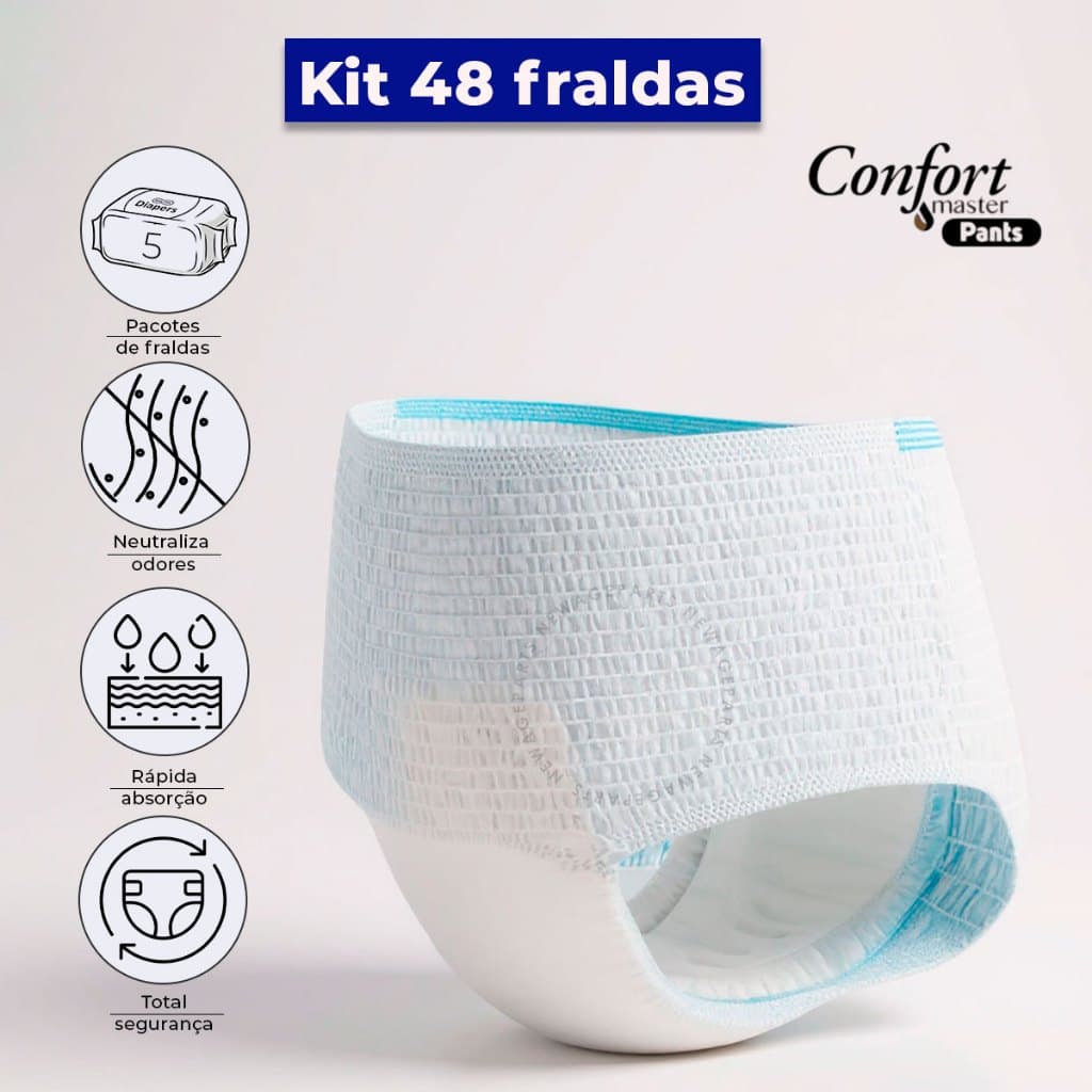 Kit 48 Fraldas Geriátrica Unissex Calcinha/Cueca Descartável Pacote Confort Master Pants P/M/G/EG