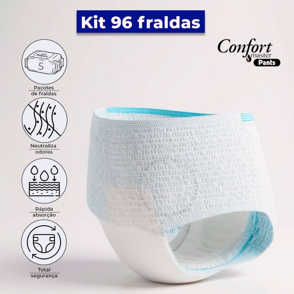 Kit 96 Fralda Geriátrica Descartável Unissex Calcinha/Cueca Pacote Confort Master Pants