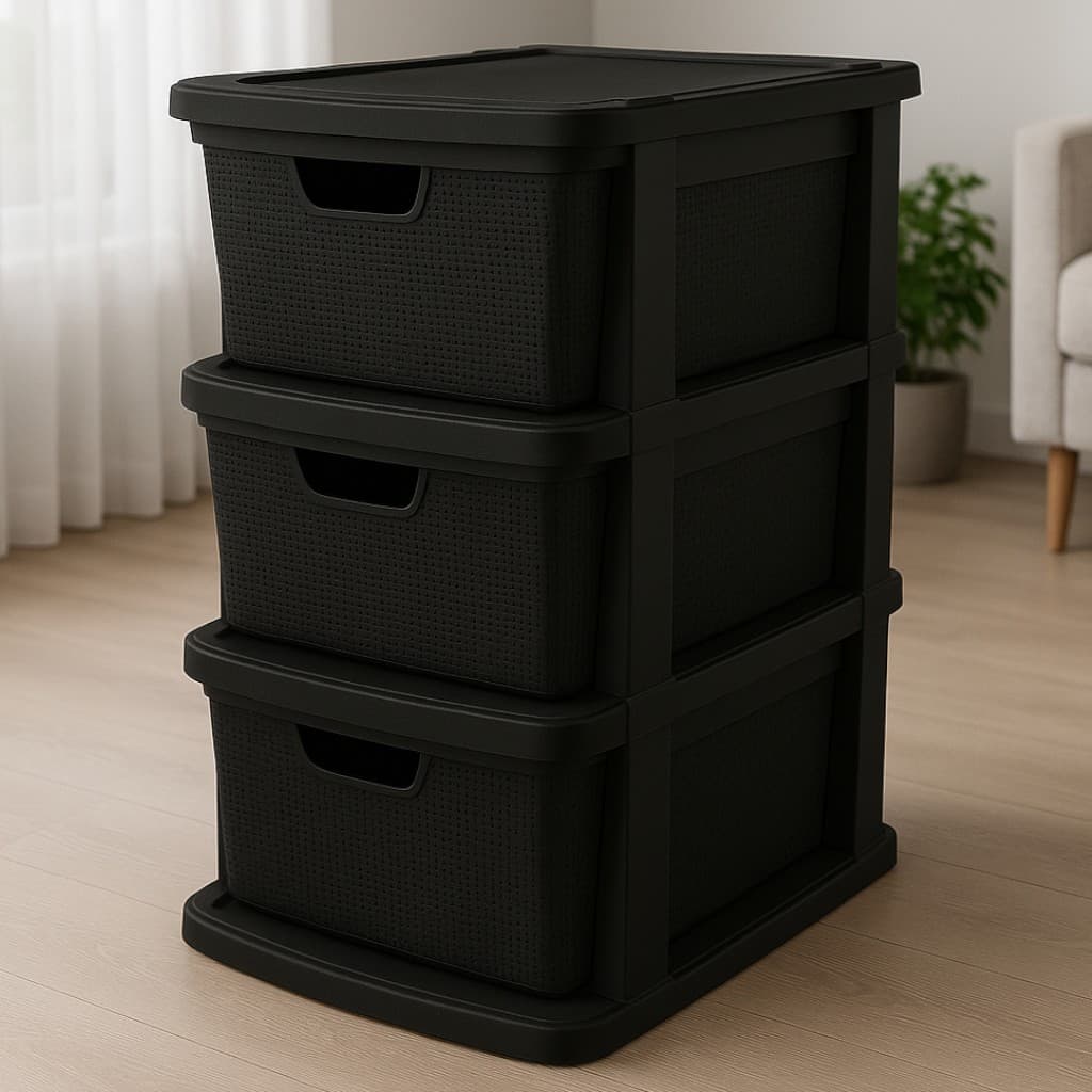 Gaveteiro Organizador de Chão 15 Litros Preto Multiuso em Plástico Resistente para Organização