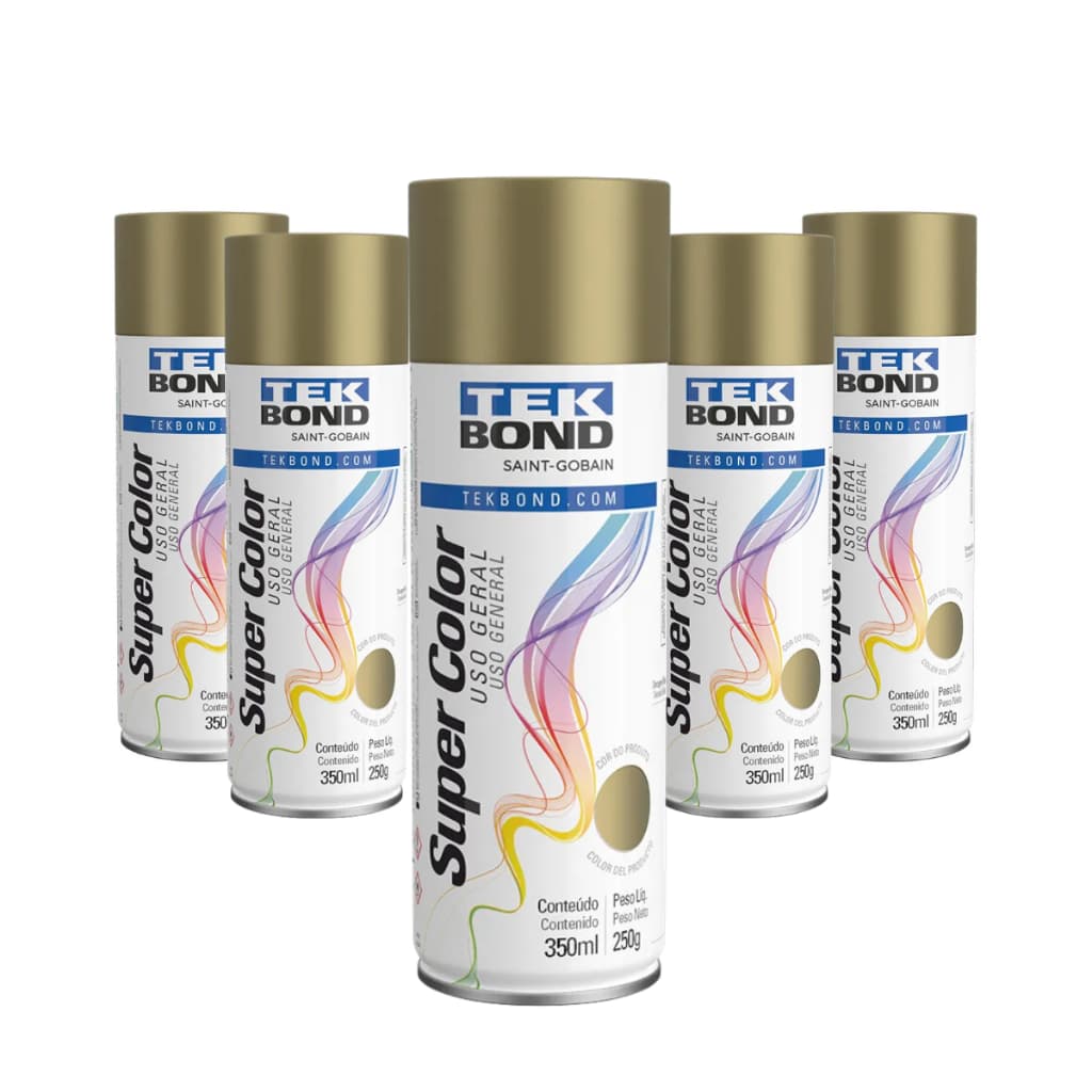 Tinta Spray Uso Geral Dourado Brilhante 350ml Tekbond - Kit com 6