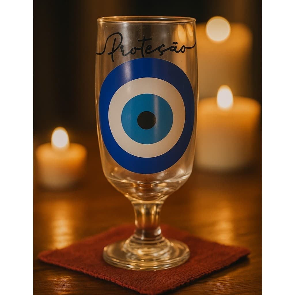 Taça Tulipa Vidro Personalizada Com Olho Grego Xô Inveja Proteção Bebidas