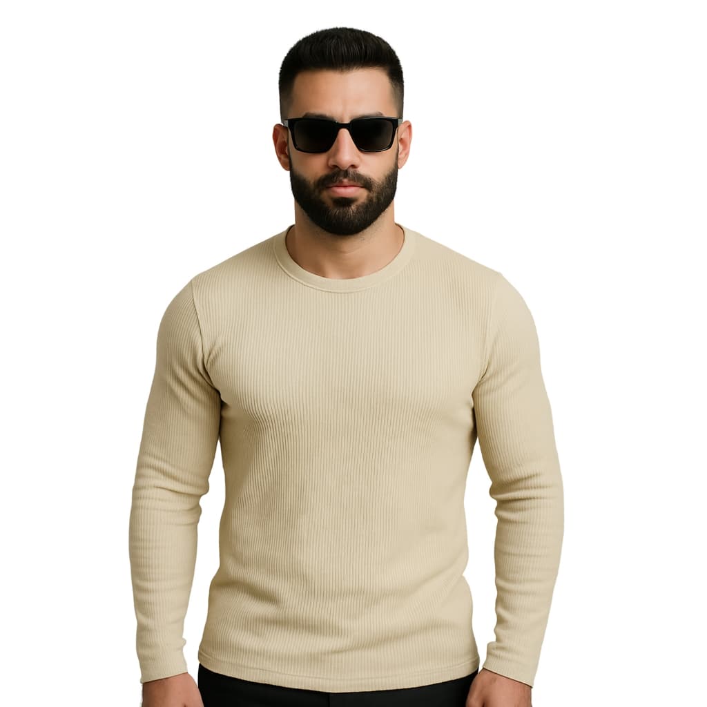 Blusa Manga Longa Canelada Masculina Cacharréu Casual Slim Fit Casaco Outono Inverno