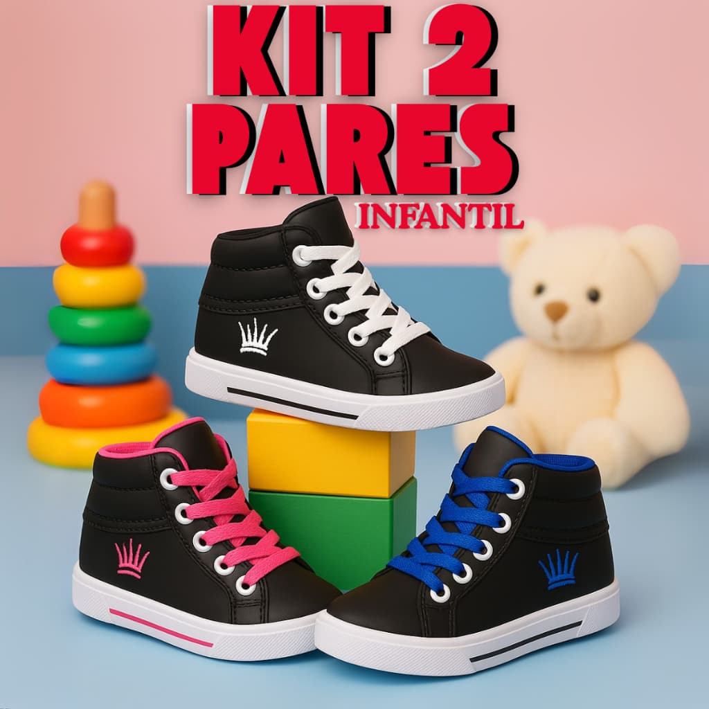 KIT 2 PARES Tênis Botinha Infantil Promoção Menino Menina Tenis Cano Alto