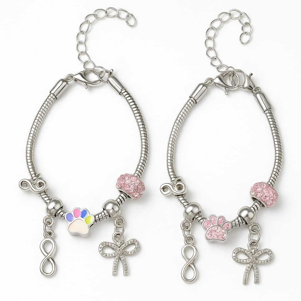 KIt com 2 Pulseiras Infantil Femininas com Pingentes - Ajustáveis e de alta qualidade