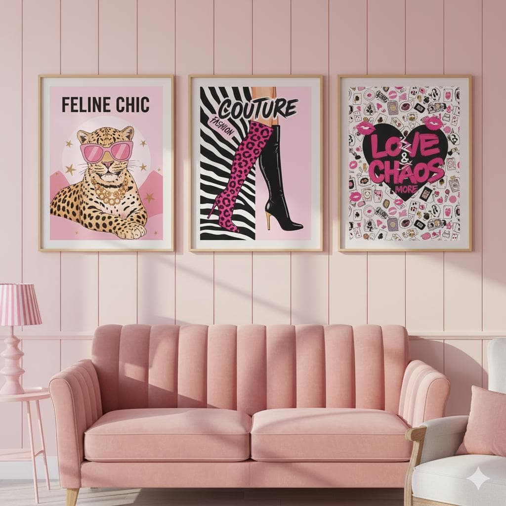 Quadros decorativos arte pop fashion chic pink moderno (3 peças)