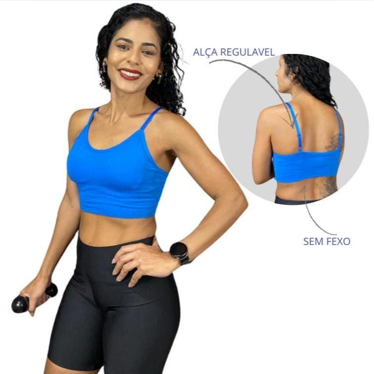 Top Sutiã  Conforto Bojo Removível de Malha  de Cor Lisa Alça Regulável  Academia Sport E Laser