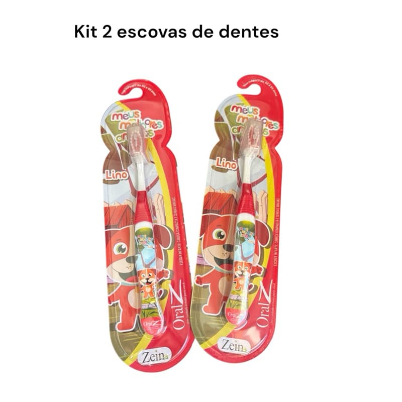 Kit 2 Escovas de dentes criança infantil cachorro vermelho Menino/Menina