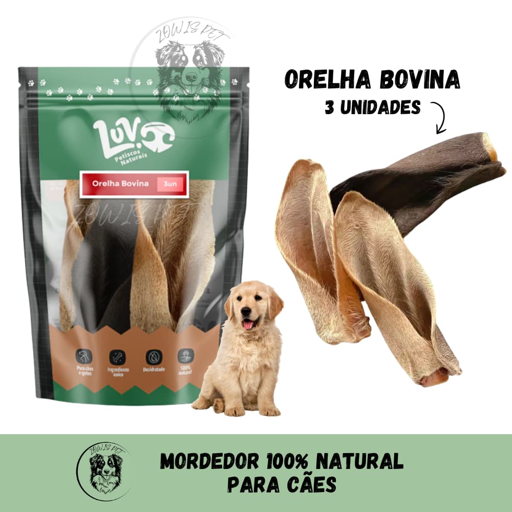 Mordedor Orelha Bovina Natural Desidratado Grande 3 Unidades para Cães -  Luv Petiscos