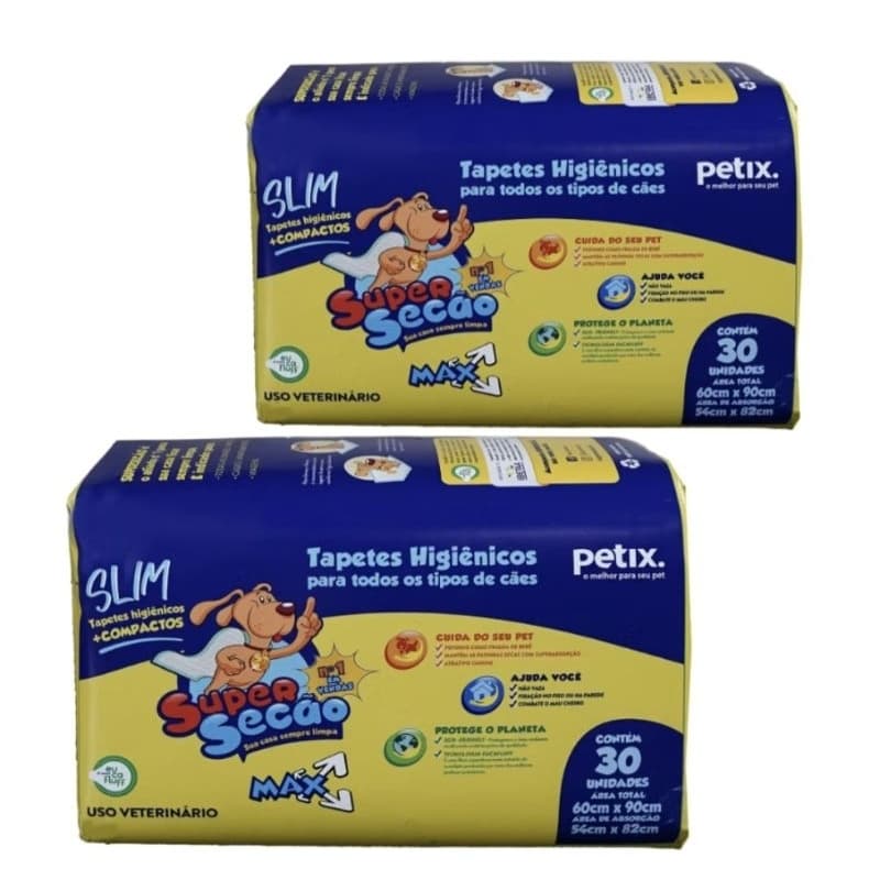 Tapete Higiênico Super Secão Slim kit com 2 unidades ( 60 tapetes ) Super Absorvente 90cm X 60cm