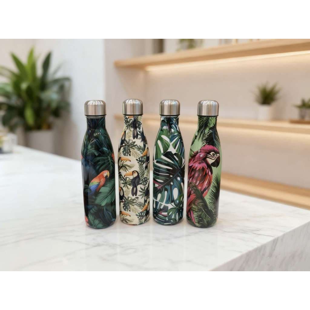 Garrafa térmica de aço inoxidável com estampa de animais da selva tropical 500 ML