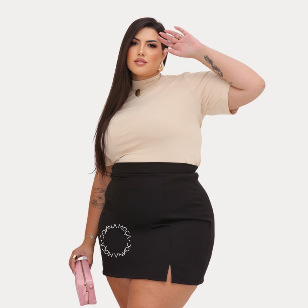 Saia Alta Curta Com Fenda Plus Size Moda Verão G1 - Lara